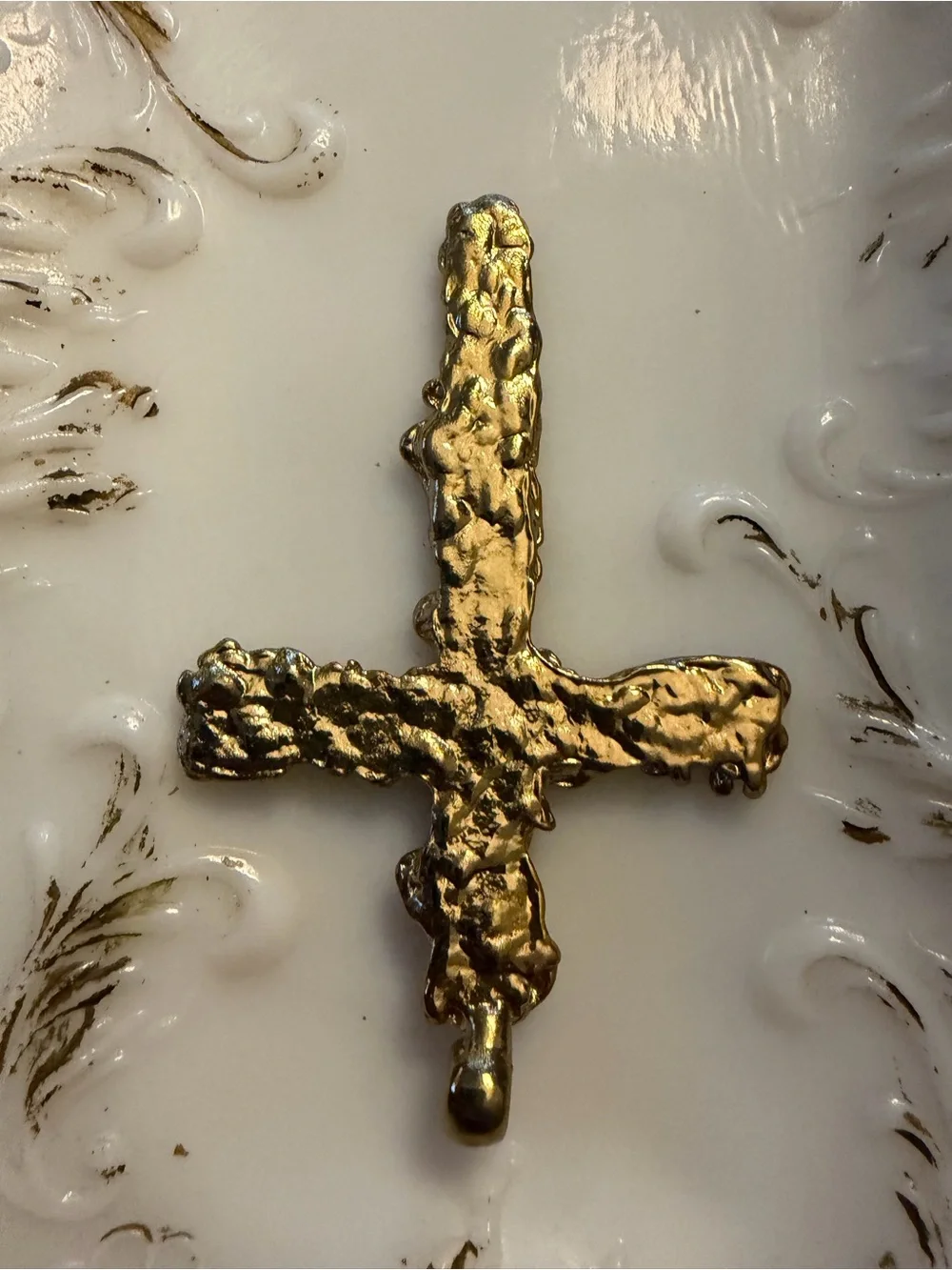Vintage large pectoral gold tone cross pendant